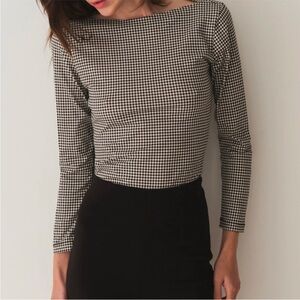 Doen Paulette gingham checkered long sleeve  top